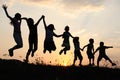 Silhouette, group of happy children Royalty Free Stock Photo