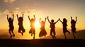 Silhouette group of happy children jumping together Royalty Free Stock Photo