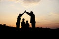 Silhouette, group of happy family