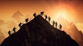 Silhouette of group of hikers on mountain at night Royalty Free Stock Photo