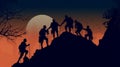 Silhouette of group of hikers on mountain at night Royalty Free Stock Photo