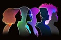 Silhouette group of multiethnic women communicate with others in the background., Generative Ai