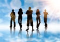 Silhouette of a group of people on blue sky background Royalty Free Stock Photo