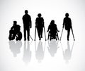 Silhouette group people with disabilities black and white