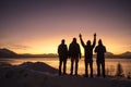 Silhouette of a group over a Winter Landscape Royalty Free Stock Photo