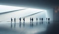 Silhouette of a group of people walking in a modern corridor Royalty Free Stock Photo