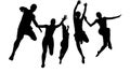 Silhouette of a group of people on a white background. Teenagers have fun and jump.