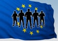 Silhouette group soldiers against flag of europe union