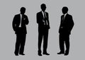 The silhouette of a group of three business people showing on a gray background, flat line vector and illustration.