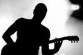 Silhouette of the guitar player of Cyan (band) performs at FNAC Music Festival at Palau Sant Jordi