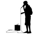 Silhouette of the guy beatbox with a microphone. Royalty Free Stock Photo