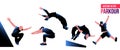 Silhouette of a guy engaged in parkour.Jumping. Vector silhouettes on white background