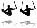 Silhouette of gymnast on still rings, vector draw