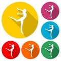Silhouette of a gymnast woman icon or logo, color set with long shadow Royalty Free Stock Photo