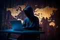 A silhouette of a hacker wearing a hoodie