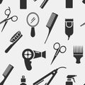 Silhouette Hairdressing Tools in Seamless Pattern Royalty Free Stock Photo