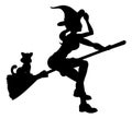 Silhouette Halloween Witch Flying On Broomstick