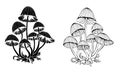 Silhouette hallucinogenic mushrooms on white background Royalty Free Stock Photo