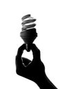 Silhouette of hand holding spiral lamp Royalty Free Stock Photo