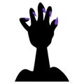 Silhouette Of A Hand With Purple Nails. A Dead Man`s Paw Crawls Out Of The Ground. Gnarled Fingers With Sharp Claws.