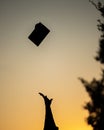 Silhouette of a hand throwing a graduation cap in the air Royalty Free Stock Photo