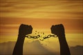 Silhouette hands and broken chains .Freedom concept Royalty Free Stock Photo