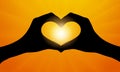 Silhouette of hands in form of heart against sun. Vector illustration Royalty Free Stock Photo