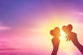 Silhouette hands holding heart from at sunlight background Royalty Free Stock Photo