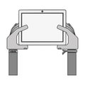 Silhouette hands holding a touch tablet with bracelet