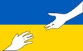 Silhouette of hands reaching out to help. Stop war in Ukraine, Help to Ukraine.