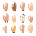 Silhouette hands showing symbol of all ok finger thumb vector illustration.