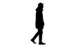 Silhouette Handsome fashionable man in a winter stylish coat walking.