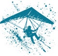 Silhouette of a Hang Glider Pilot in a Dynamic Splatter Art Style Featuring Blue Ink and Motion Effects Royalty Free Stock Photo