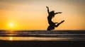 Silhouette of a happy beautiful dancer girl at sunset Royalty Free Stock Photo