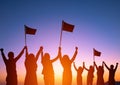 Silhouette of happy business team making high hands and holding Royalty Free Stock Photo