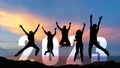 Silhouette happy business teamwork jumping congratulation and celebrate in Happy New year 2023 for change new life future concept.