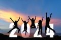 Silhouette happy business teamwork jumping congratulation and celebrate in Happy New year 2024