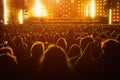 Silhouette of a happy crowd with hands up during a big rock concert Royalty Free Stock Photo