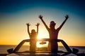 Silhouette of happy family at the beach Royalty Free Stock Photo