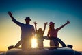 Silhouette of happy family at the beach Royalty Free Stock Photo