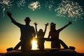 Silhouette of happy family at the beach Royalty Free Stock Photo