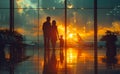 Silhouette of happy family with child at the airport Royalty Free Stock Photo