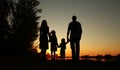 Silhouette of a happy family with children Royalty Free Stock Photo