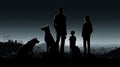 silhouette of a happy family with children and dog Royalty Free Stock Photo