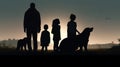 silhouette of a happy family with children and dog Royalty Free Stock Photo