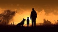 Silhouette of Happy Family and Dog Royalty Free Stock Photo