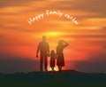 Silhouette happy family sun and sky sunset. Royalty Free Stock Photo