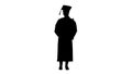 Silhouette Happy female graduate holding diploma and texting on