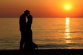 Silhouette of a happy loving couple at sunset Royalty Free Stock Photo