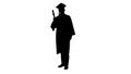 Silhouette Happy male student in graduation robe posing and waiv
